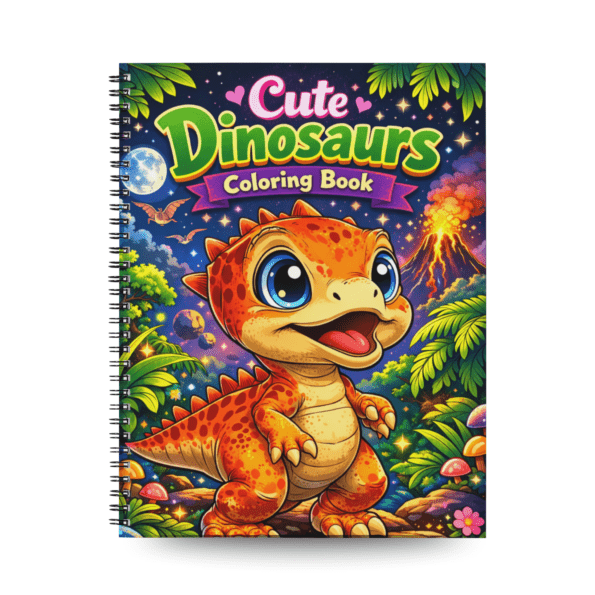 Cute Dinosaurs Coloring Book for Kids – 50 Fun Grayscale Coloring Pages, Bold Easy Coloring Activity Book, Quiet Busy Book Gift