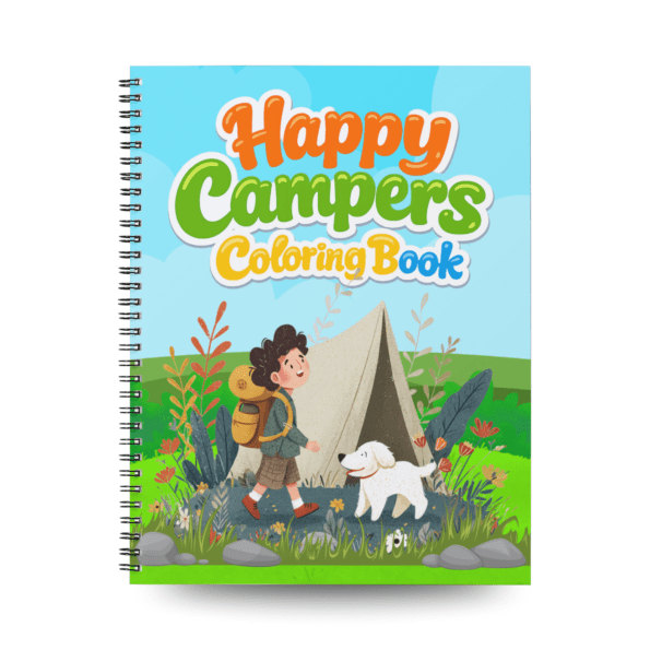 Happy Campers Coloring Book for Kids & Adults – Camping Adventure Coloring Pages | Spiral Bound 8.5x11 Busy Book Gift
