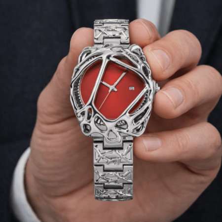 Men’s Luxury Watch, Red Dial Silver Watch for Men