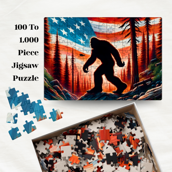 Bigfoot Silhouette Puzzle — Patriotic Sasquatch Jigsaw Jigsaw