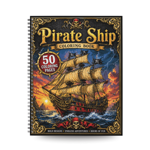 Pirate Ship Coloring Book for Kids, Teens & Adults – 50 Adventure Coloring Pages