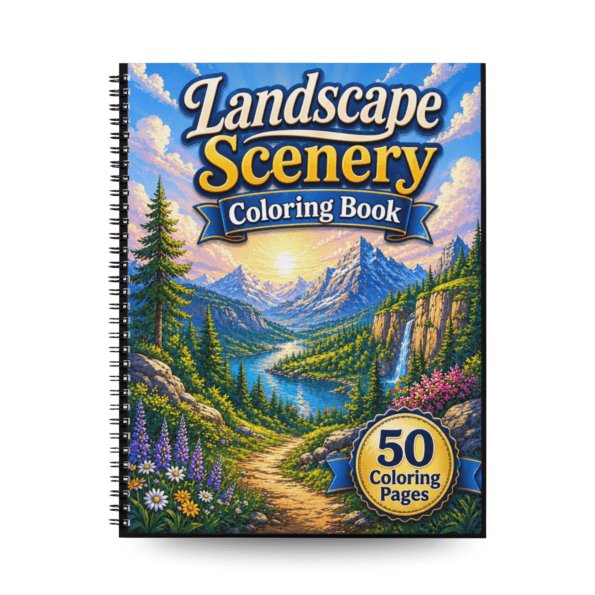 Landscape Scenery Coloring Book – 50 Nature Coloring Pages for Kids & Adults
