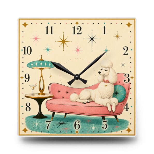 Vintage Poodle Acrylic Wall Clock — Retro Mid-Century Dog Art