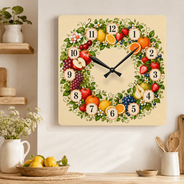 Kitchen Fruit Acrylic Wall Clock – Round or Square Clock