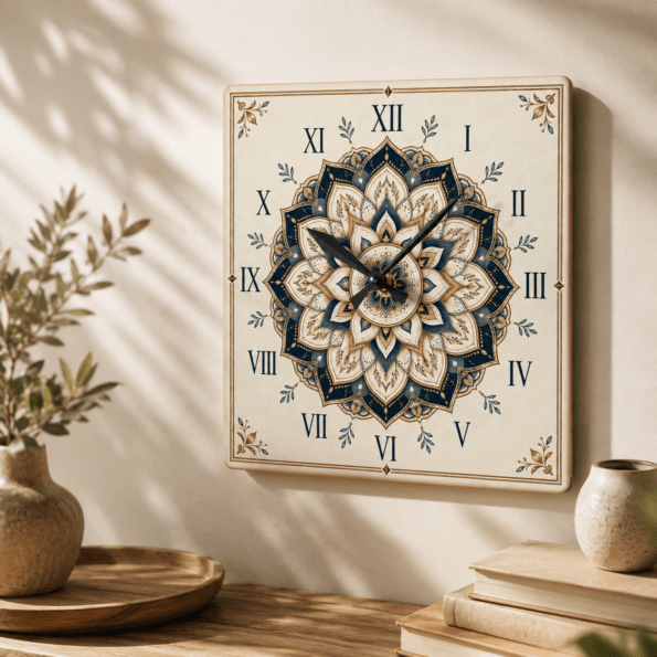 Mandala Acrylic Wall Clock — Boho Decorative Clock with Roman Numerals