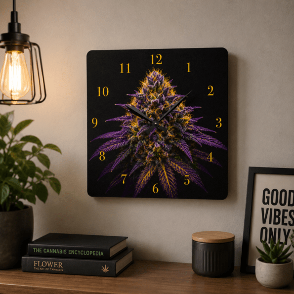 Acrylic Wall Clock — Purple Cannabis Bud Decorative Clock
