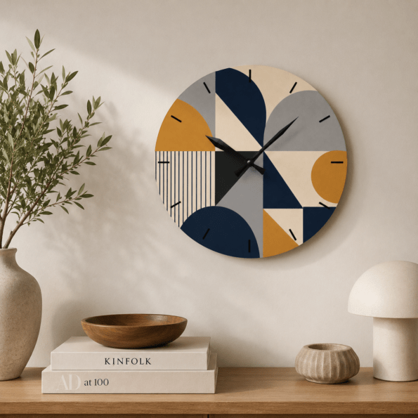 Geometric Acrylic Wall Clock — Mid-Century Modern Abstract Design