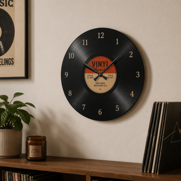Vinyl Record Acrylic Wall Clock — Retro Music Room Décor