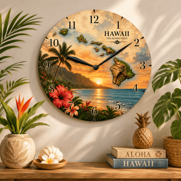 Hawaii State Wall Clock | Tropical Beach Acrylic Round or Square Clock