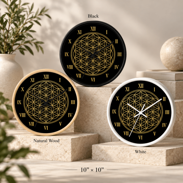 Golden Flower of Life Wall Clock - Silent 10 Inch Round Clock